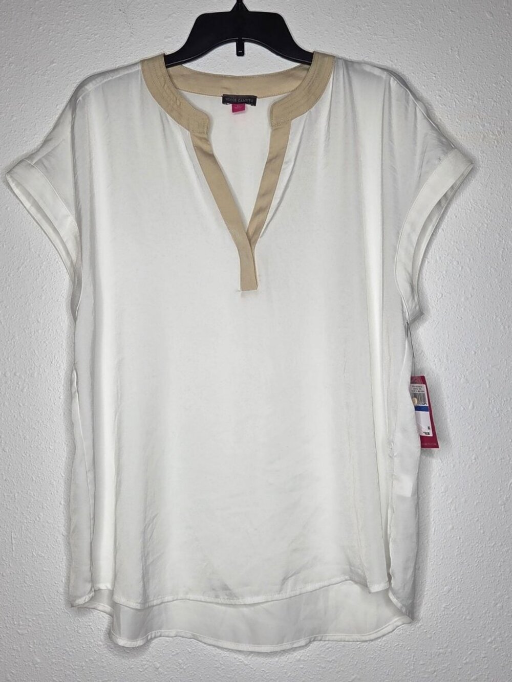 Vince Camuto Split-Neck Contrast-Trim Cap-Sleeve Top - Ivory